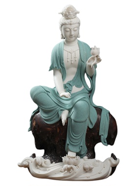 东方泥土持莲自在观音观世音雕塑