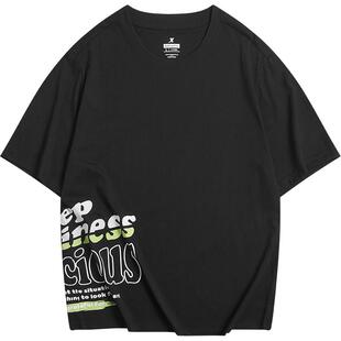 特步短袖男女同款2026春夏新款宽松休闲T恤透气印花情侣纯棉上衣