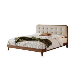 顾家家居木艺实木床中古小户型简约复古胡桃木真皮主卧双人床8153