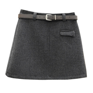 XIBEIERXIXI高腰毛呢A字半身裙女2025秋冬新款高级感灰色显瘦短裙