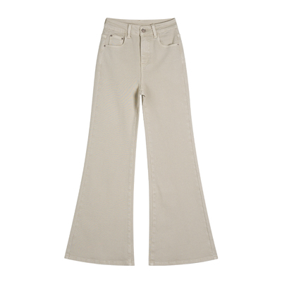 王家有鱼秋冬加绒浅色微喇牛仔裤