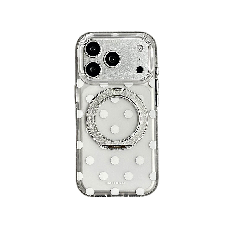 360旋转一体支点壳适用苹果17promax手机壳iphone16pro韩风半透简约波点15磨砂18pm新款支架全包防摔