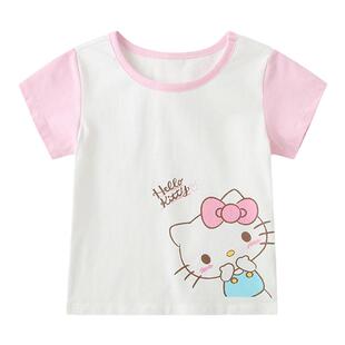 Hello Kitty童装夏季女童短袖T恤女宝宝可爱卡通圆领印花短袖上衣