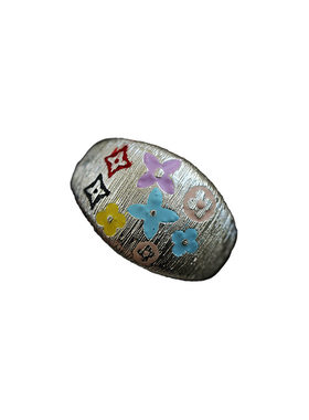 古着复古银色花卉图案椭圆戒指