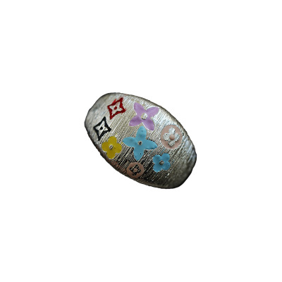 古着复古银色花卉图案椭圆戒指