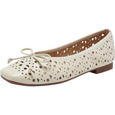 百思图夏季羊皮镂空蝴蝶结方头鞋