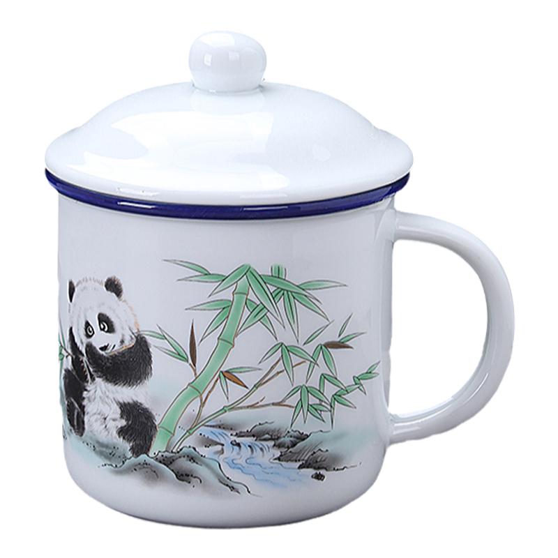 上禹陶瓷月牙过滤马克杯一体内置茶水分离带盖喝茶个人泡茶杯子