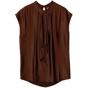 MEDECOO/墨蒂珂2025秋新款小众高级感荷叶边拼接小包袖醋纤上衣