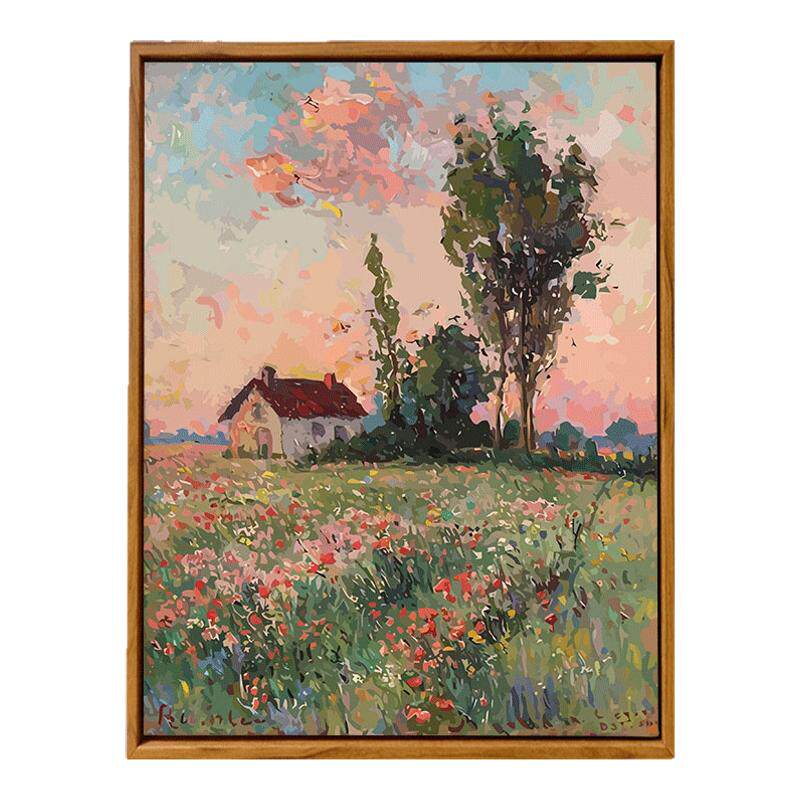 莫奈风景田园小屋数字油画diy填充涂色手工绘治愈系客厅油彩挂画