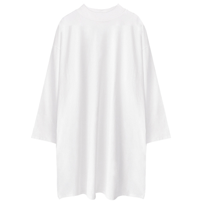 纯棉中长款半高领t恤女