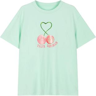 秋水伊人圆领印花凉感T恤2025年夏季新款女休闲极简立体廓形上衣