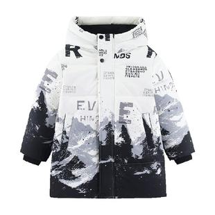 雪中飞儿童羽绒服男童冬季新款保暖中长款时尚雪山袖标中大童装潮