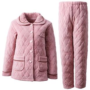 圆人睡衣女士秋冬款珊瑚绒薄款夹棉2025新款法兰绒加厚家居服套装