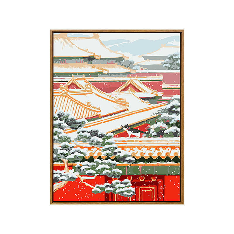 故宫的雪数字油画diy手工绘填充涂色新款红楼治愈系雪景装饰挂画