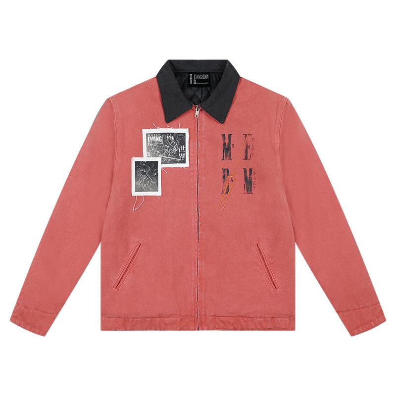 MEDMxEVA联名贴布水洗底特律夹克潮牌夹棉美式短款休闲外套男春秋