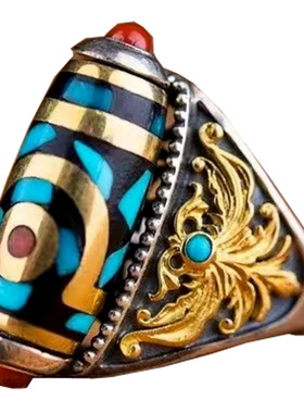 复古二眼天珠纯银指环