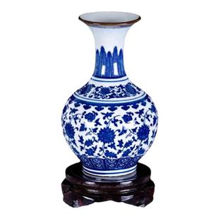 青花瓷花瓶摆件三件套盘子景德镇陶瓷器中式博古架电视柜仿古瓷瓶