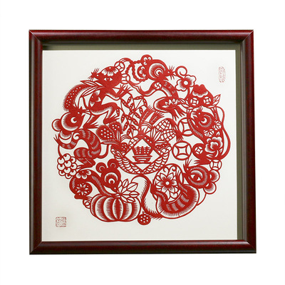 中国特色马年剪纸装饰画成品庆丰年纯手工剪纸中国风礼品送老外
