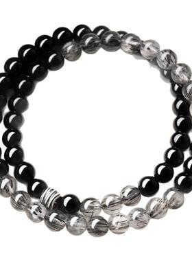 天然黑曜石手串黑发晶水晶手链