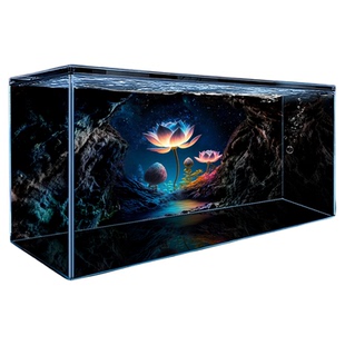 鱼缸背景画纸高清定制蝴蝶鲤锦鲤龙鱼荷花贴纸图黑色