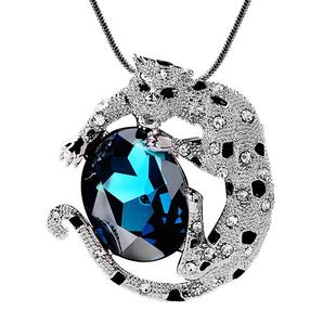 法国IDee豹子毛衣项链长款女气质时尚个性春夏高级感蓝宝石配饰品