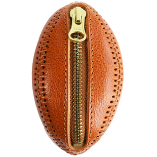 纯手工缝线橄榄球零钱硬币包头层牛皮个性耳机包真皮质感收纳包