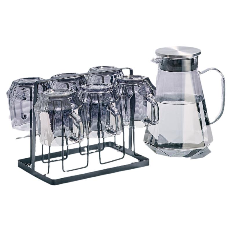 高级感玻璃杯家用喝水杯子套装客厅待客耐高温带把泡茶杯家庭杯具