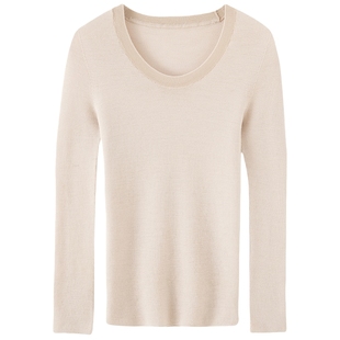 2024新款冬羊毛衫女圆领一线无缝长袖精纺扬子纱打底内搭薄款毛衣