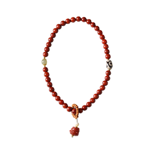 保真天然满肉南红天珠玛瑙手串女火焰纹红色宝石串珠双圈叠带手链