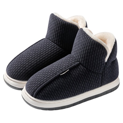 冬季高帮男士加厚毛绒保暖棉鞋中老年人居家防滑厚底包跟女棉拖鞋