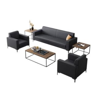 办公沙发休息区接待商务简约会客洽谈黑色真皮办公室沙发茶几组合