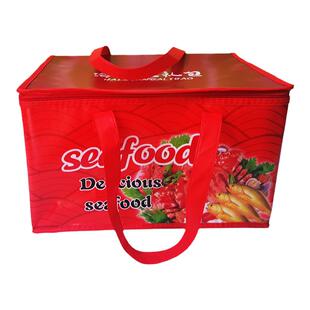 现贷海鲜礼包包装大礼包保鲜装无纺布冰包红色覆膜手提保温袋定制