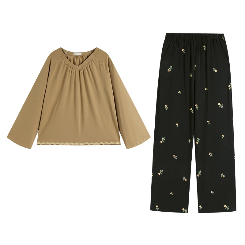 春秋季柔软棉简约宽松家居服套装