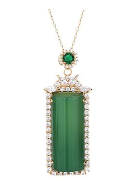 汉服旗袍项坠高冰绿玉髓方牌吊坠翡翠色无事牌玛瑙挂件男女士项链