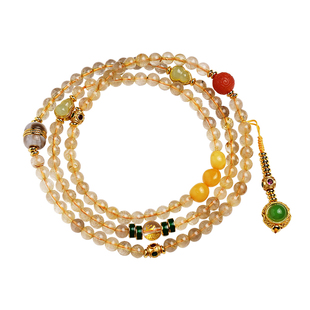 天然巴西黄水晶项链发晶原石配饰翡翠吊坠串珠手串手链女七夕礼物