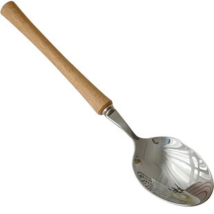 穆尼生活 ins榉木蛮腰304不锈钢叉子勺子餐具家用汤匙复古酸奶勺