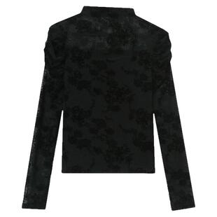 加绒打底衫女秋冬欧货性感植绒网纱上衣洋气紧身内搭长袖t恤小衫