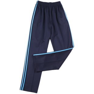 包邮春秋深蓝色校裤男女中小学生黑色校服裤子两道杠双蓝条运动裤