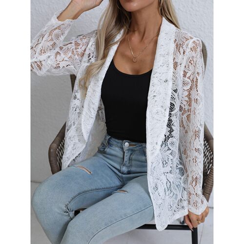 P 40811 Casual Solid Color Lace Shirt Jacket 纯色蕾丝衬衫