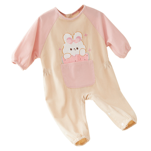 宝宝连体罩衣儿童爬爬服男宝宝女秋冬外穿防水防脏反穿衣爬行围兜