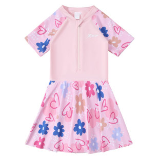 特步儿童泳衣女童连体保暖防晒公主裙子中大女孩温泉游泳馆游泳装