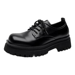 法宾鹿德比鞋男增高厚底工装鞋黑色大头休闲皮鞋圆头英伦风马丁鞋