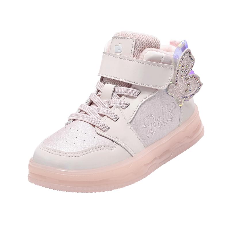 百丽女童加绒保暖时尚灯鞋