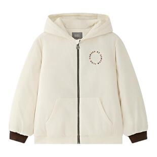 bonbon et bonbon儿童男米白保暖棉服连帽外套logo绣花时髦舒适