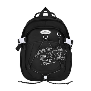 三丽鸥正版 hellokitty黑色双肩包女款初高中学生书包ins小众背包