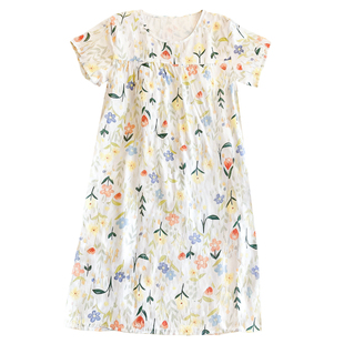 新款透气棉绸睡裙女款宽松显瘦睡衣人造棉大码妈妈家居服夏日清新