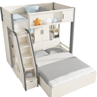 双层床两层错位型上下铺双人床儿童床书桌一体多功能组合床高低床