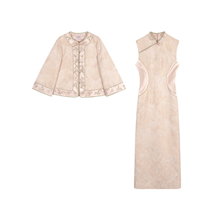 冯（CHAOMEI【婉仪】国风新中式女装刺绣长袖外套+旗袍连衣裙套装