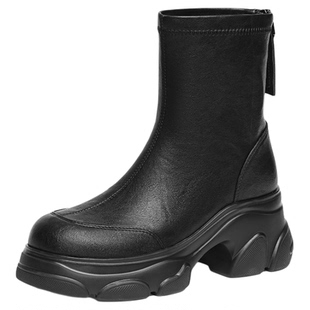 红蜻蜓厚底短靴女冬季新款女鞋猫爪靴鞋子增高弹力瘦瘦靴超火靴子