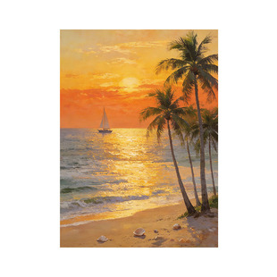 大芬村纯手绘油画海上日出客厅现代装饰画海滩风景入户玄关挂画
